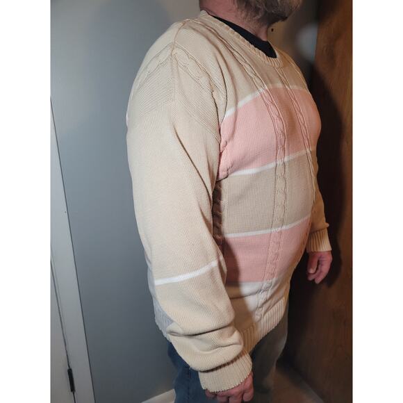 Vintage 90s Damon Pastel Stripe Cable Knit Sweater Mens 2XLT Fisherman Heritage - Picture 8 of 10